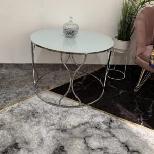 Witte salontafel Erica met zilveren poten