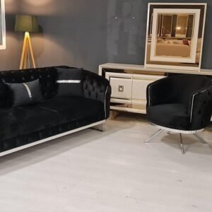 Set Alma driezits bank + 2 fauteuils in zwarte kleur