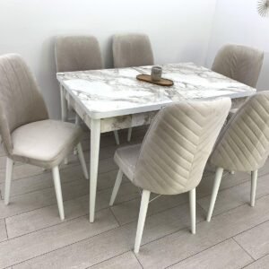 Set van witte tafel MARMER en stoel VANESSA beige
