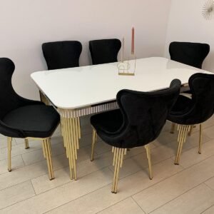 Set witte tafel Piano met 6 stoelen in zwarte kleur