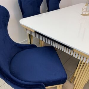 Witte tafelset piano met 6 stoelen Koninklijk Blauw