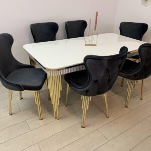 Witte tafelset piano met 6 stoelen donkergrijs