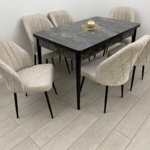 Set van zwart tafelmarmer en stoel ROMA beige