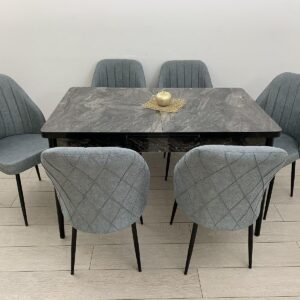Set zwarte tafel, marmer en stoel ROMA-grijs