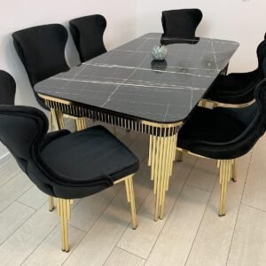 Zwarte marmeren tafelset Piano met 6 stoelen in zwarte kleur