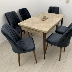 Set van bruine tafel MARMER en stoel NEW YORK antraciet