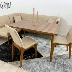 Keukenhoek, tafel en stoelen in Bronx kleur crème