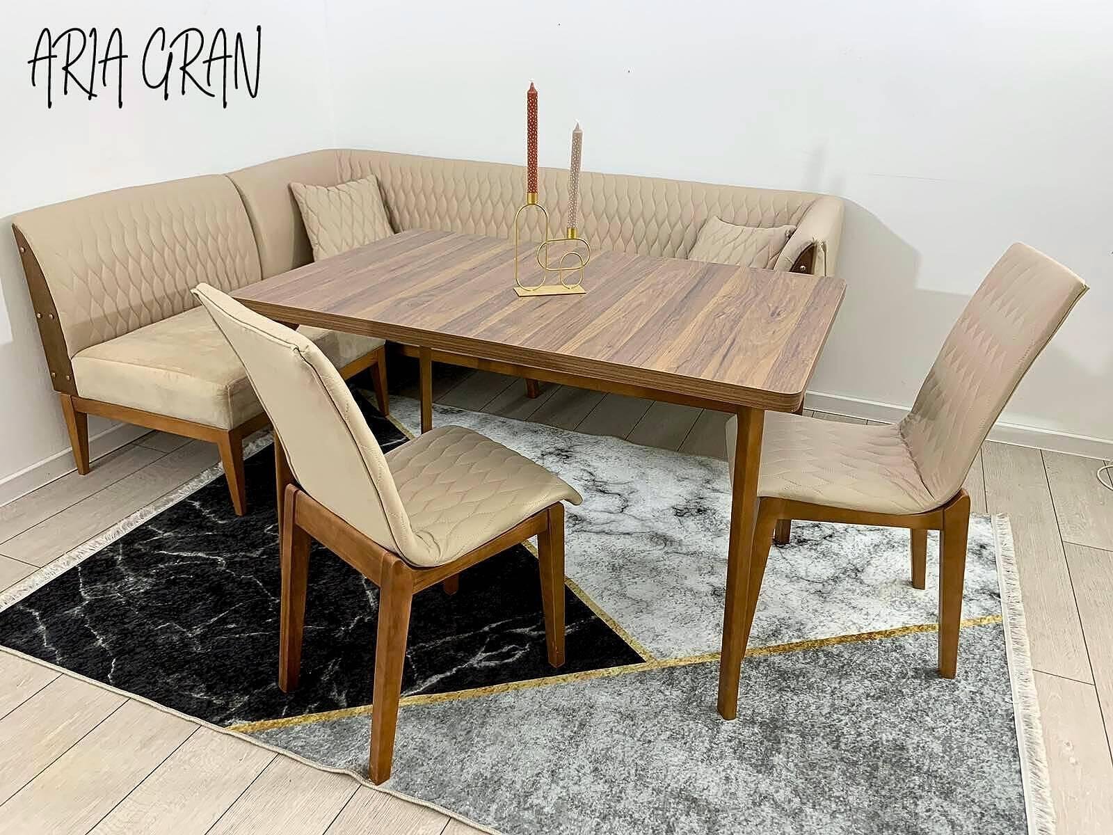 Keukenhoek, tafel en stoelen in Bronx kleur crème