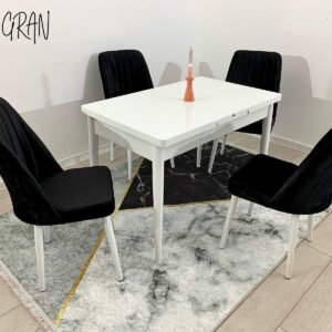 Tafelset Antiek Wit 110 cm en stoel NEW YORK zwart