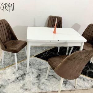 Tafelset Antiek Wit 110 cm en stoel NEW YORK bruin