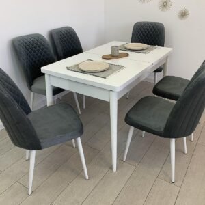 Tafelset ANTIEK WIT en stoel KARLA donkergrijs