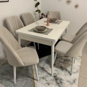 Tafeldek ANTIEK WIT en stoel NEW YORK champagne