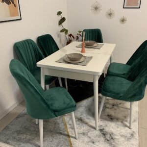 Tafeldek ANTIEK WIT en stoel NEW YORK groen