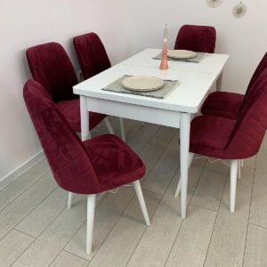 Tafelset ANTIQUE WHITE en stoel VANESSA BORDEAUX