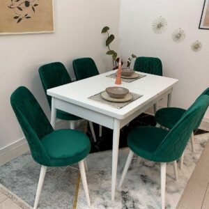 Tafeldek ANTIEK WIT en stoel VIVA groen
