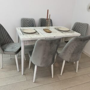 ANTIQUE LUX tafelset en stoel ATINA lichtgrijs