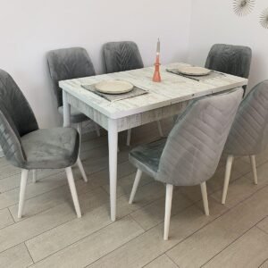 Tafeldek ANTIQUE LUX en stoel VANESSA lichtgrijs