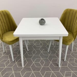 Tafelset WIT 80x80 cm en stoel NEW YORK mosterd
