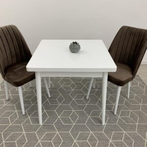 Tafelset WIT 80x80 cm en stoel NEW YORK bruin