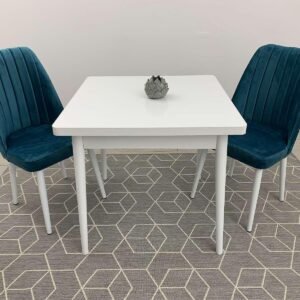 Tafeldek WIT 80x80 cm en stoel NEW YORK turquoise