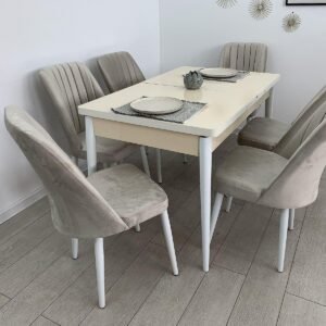 Tafeldek WITTE CRÈME en stoel NEW YORK champagne