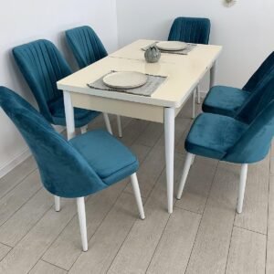Tafeldek WITTE CRÈME en stoel NEW YORK turquoise