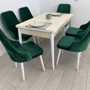 Tafeldek WIT CRÈME en stoel RIO groen