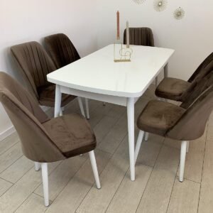 Tafel set BIANCA en stoel NEW YORK bruin