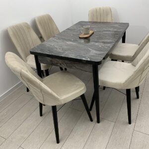 Zwart marmeren tafelset en stoel Mooie beige