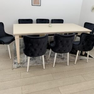 Tafeldek Marseille crème en stoel Lord Lux donkergrijs