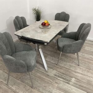 DEKTAFEL OLYMPIA EN STOEL FLORINA GRIJS
