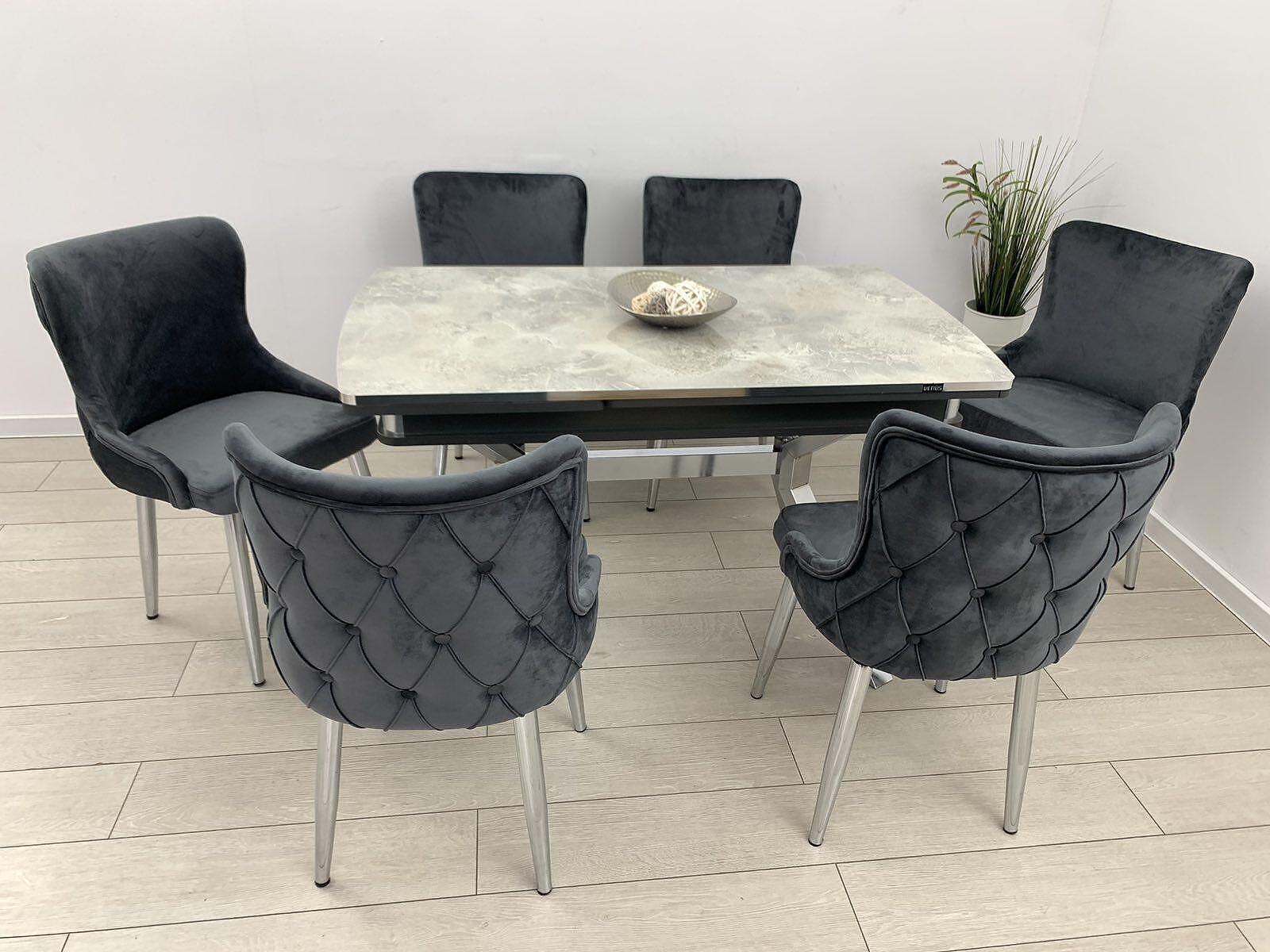DEKTAFEL OLYMPIA EN STOELHEER LUXE DONKERGRIJZE KLEUR