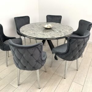 TAFELDEK OLIJF EN STOEL LORD LUXE DONKERGRIJS VAN KLEUR