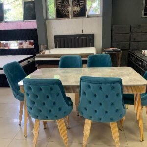 Tafeldek Piano met 6 stoelen in turquoise kleur
