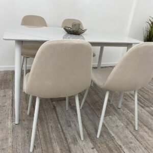 TAFELDEK REBECCA WHITE EN 4 STOELEN EMMA COLOR CREAM