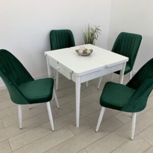 Tafeldek VEGA WIT en stoel NEW YORK groen