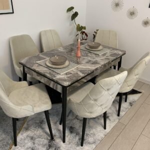 Set van marmeren tafel LARISSA en stoel MODENA LUXURY champagne