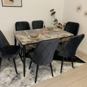 Set marmeren tafel LARISSA en stoel MOOIE donkergrijs