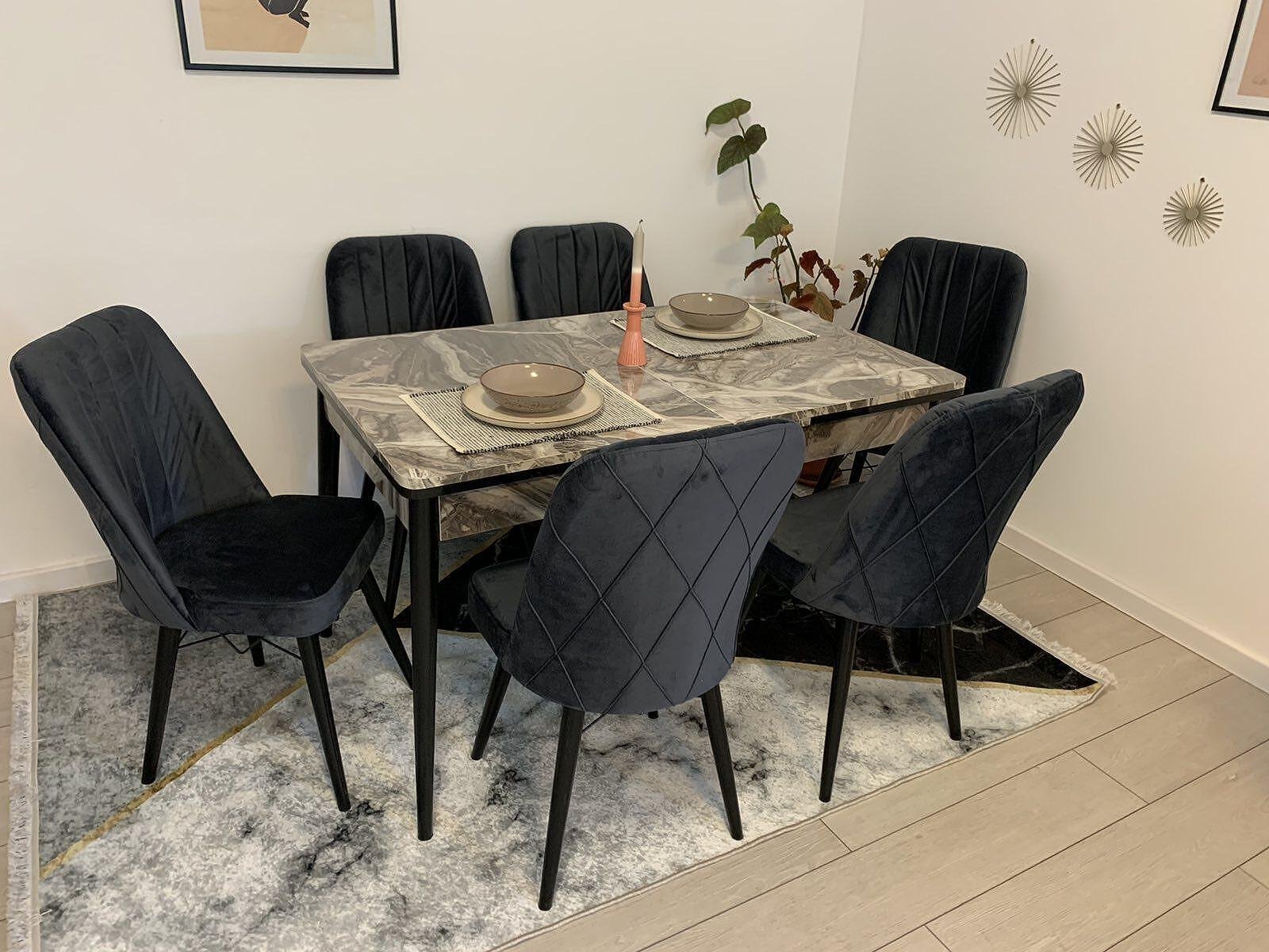 Set marmeren tafel LARISSA en stoel MOOIE donkergrijs