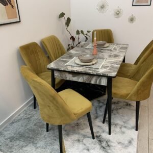 Set van marmeren tafel LARISSA en stoel NEW YORK mosterd