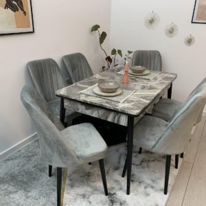 Set marmeren tafel LARISSA en stoel NEW YORK lichtgrijs