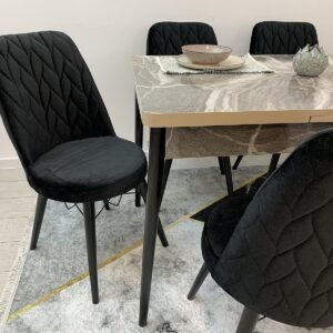 Set van marmeren tafel LETICIA en stoel VIVA zwart