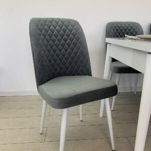 set van 6 stoelen Carla donkergrijs met witte poten