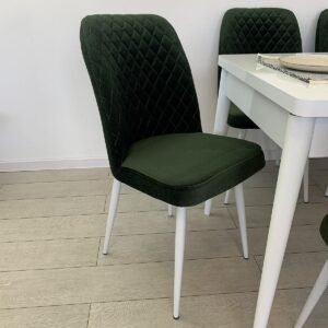 set van 6 stoelen Carla donkergroen met witte poten