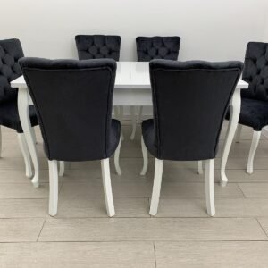 Luxe tafelset ALARA WIT en stoel MILA donkergrijs