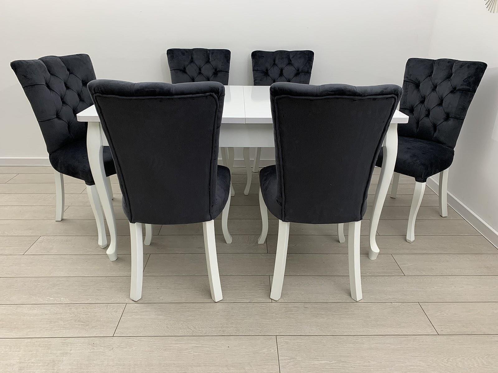 Luxe tafelset ALARA WIT en stoel MILA donkergrijs