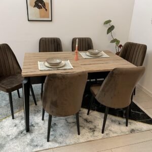 ANA ZWARTE EN WALNOOT TAFEL, bruine stoel NEW YORK