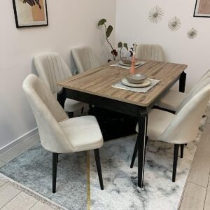 ANA ZWARTE EN WALNOOT TAFEL, stoel NEW YORK champagne