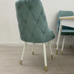 Set van 6 stoelen Laura turquoise met witte poten