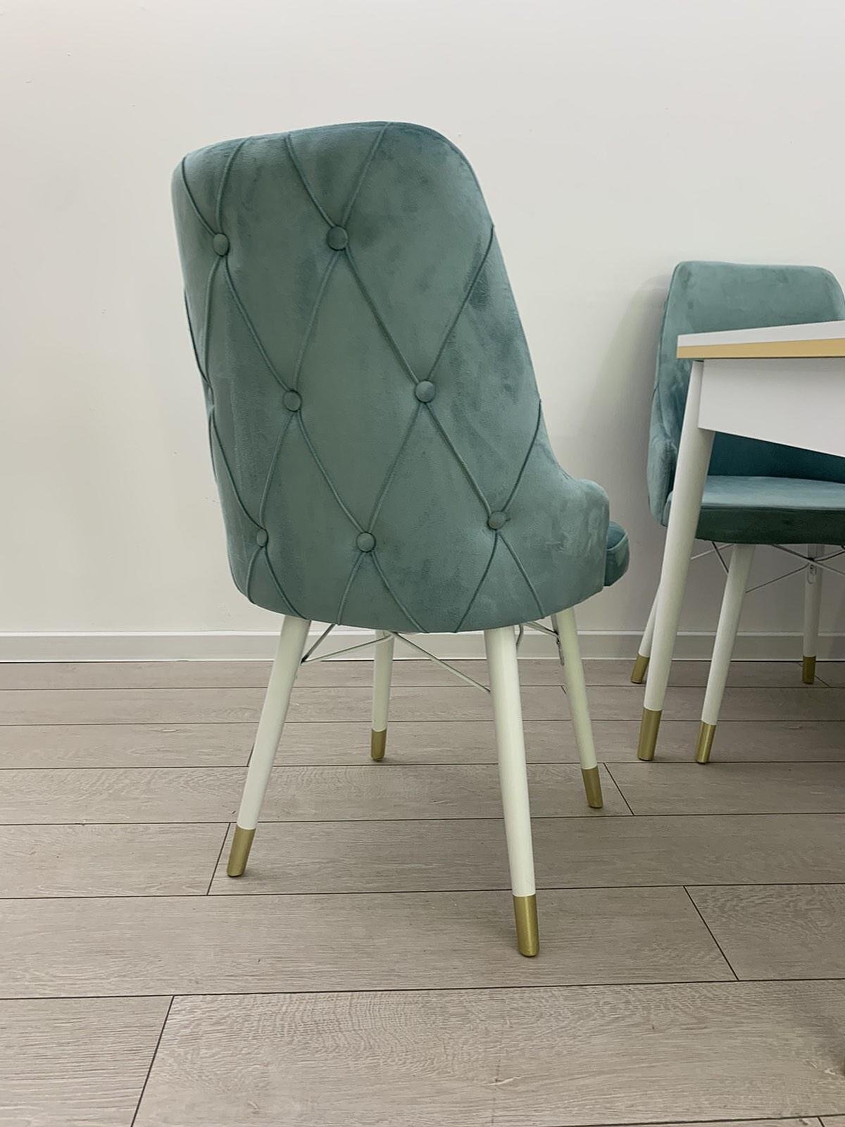 Set van 6 stoelen Laura turquoise met witte poten